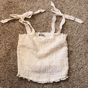Abercrombie and Fitch White Smocked Tie-Strap Top